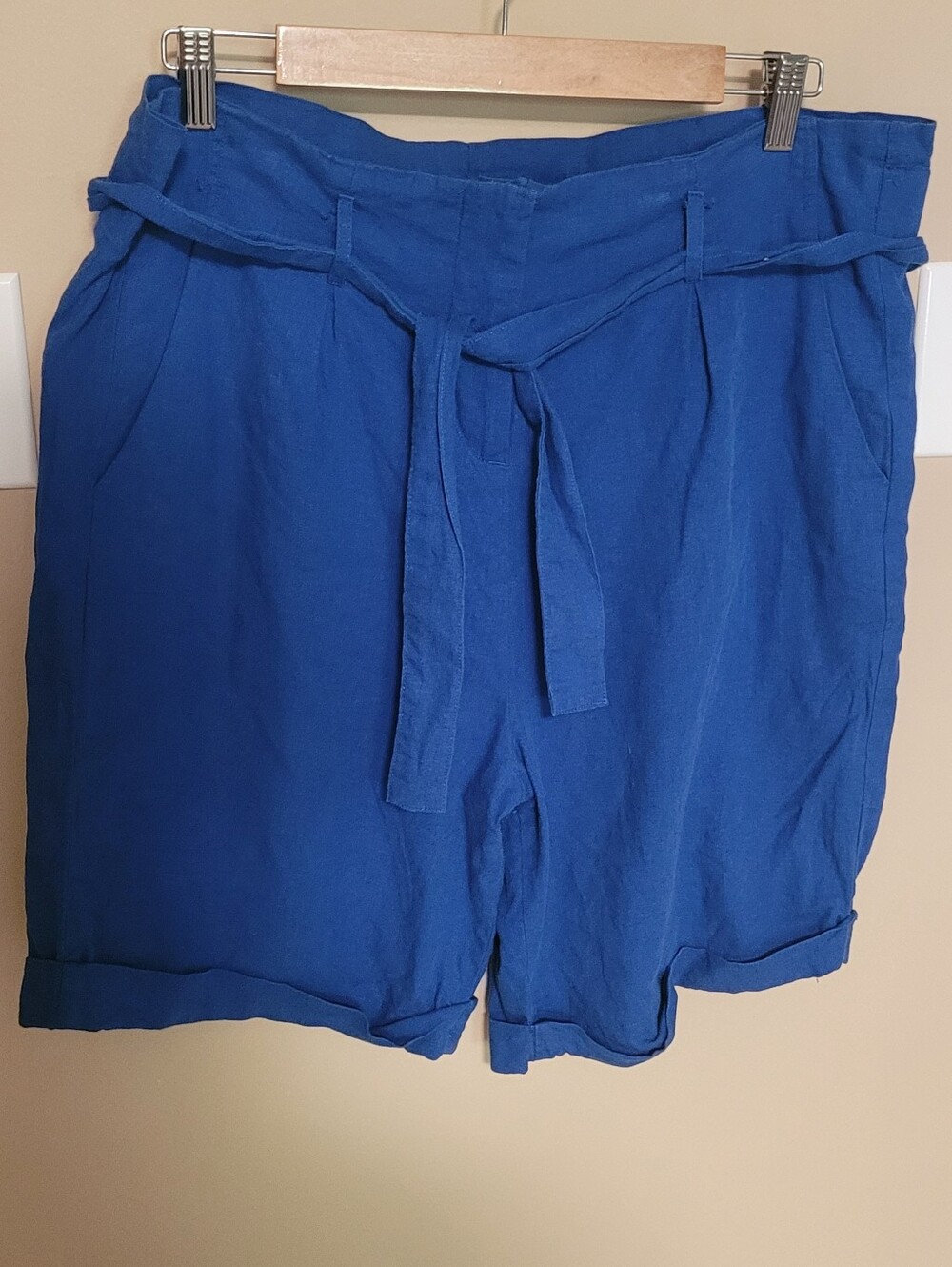 💜2 for $10💜 Bundle and save High-Waist Tie-Belt Blue Linen Shorts